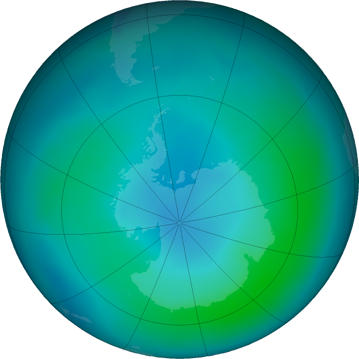 Antarctic ozone map for February 2022